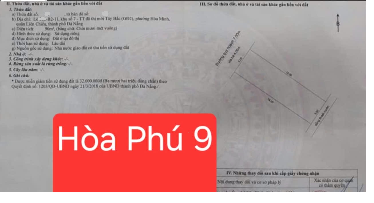 Bán lô đất MT Hòa Phú 9 (Gò Nảy 6 cũ), P. Hòa Minh, Q. Liên Chiểu, Đà Nẵng - Ảnh chính